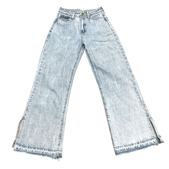 Princess Polly Wide Leg Side Slit Jeans Size 4 Light Wash - Picture 14 of 15